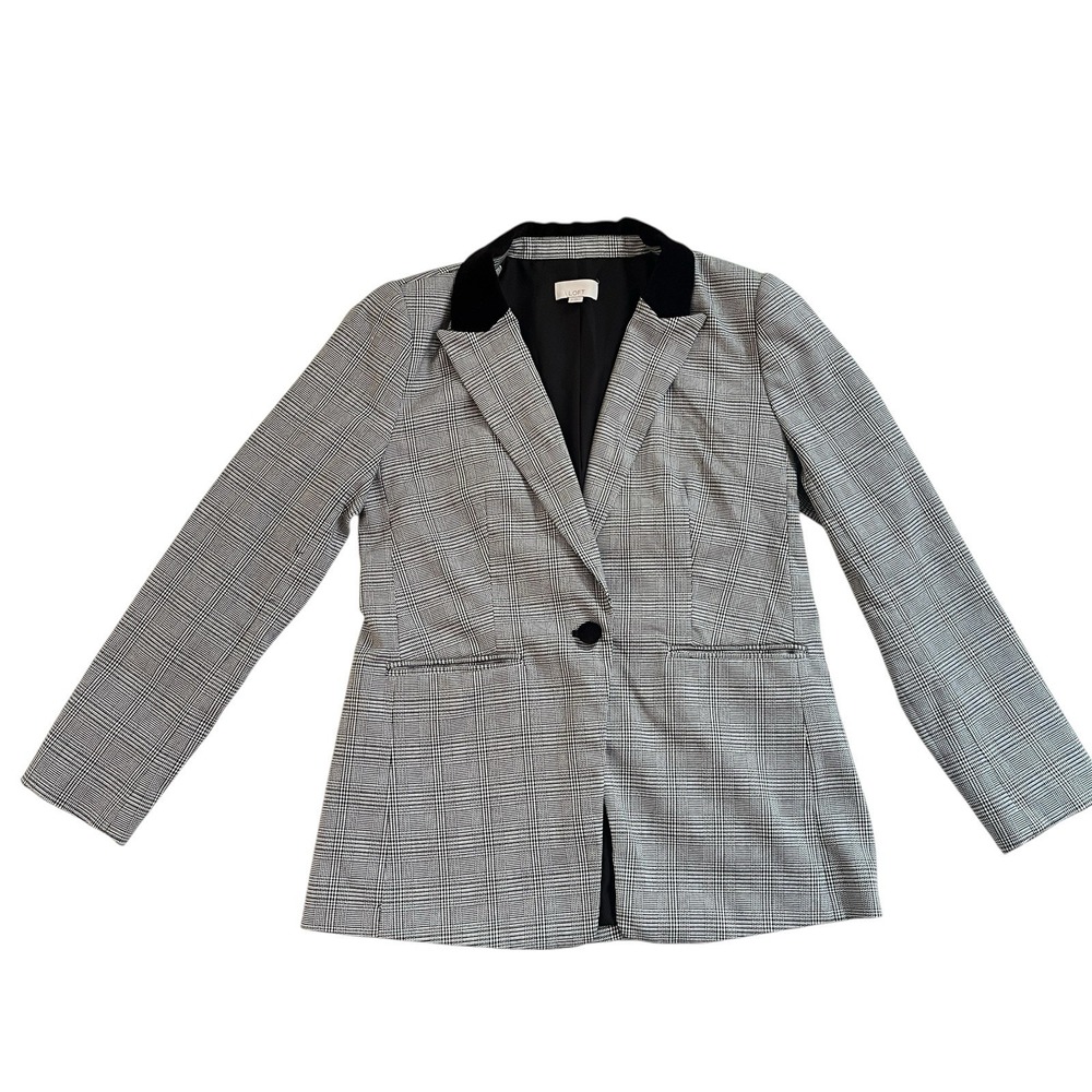 LOFT Women's Size 4 Houndstooth Blazer Velvet Accent Career Work Office